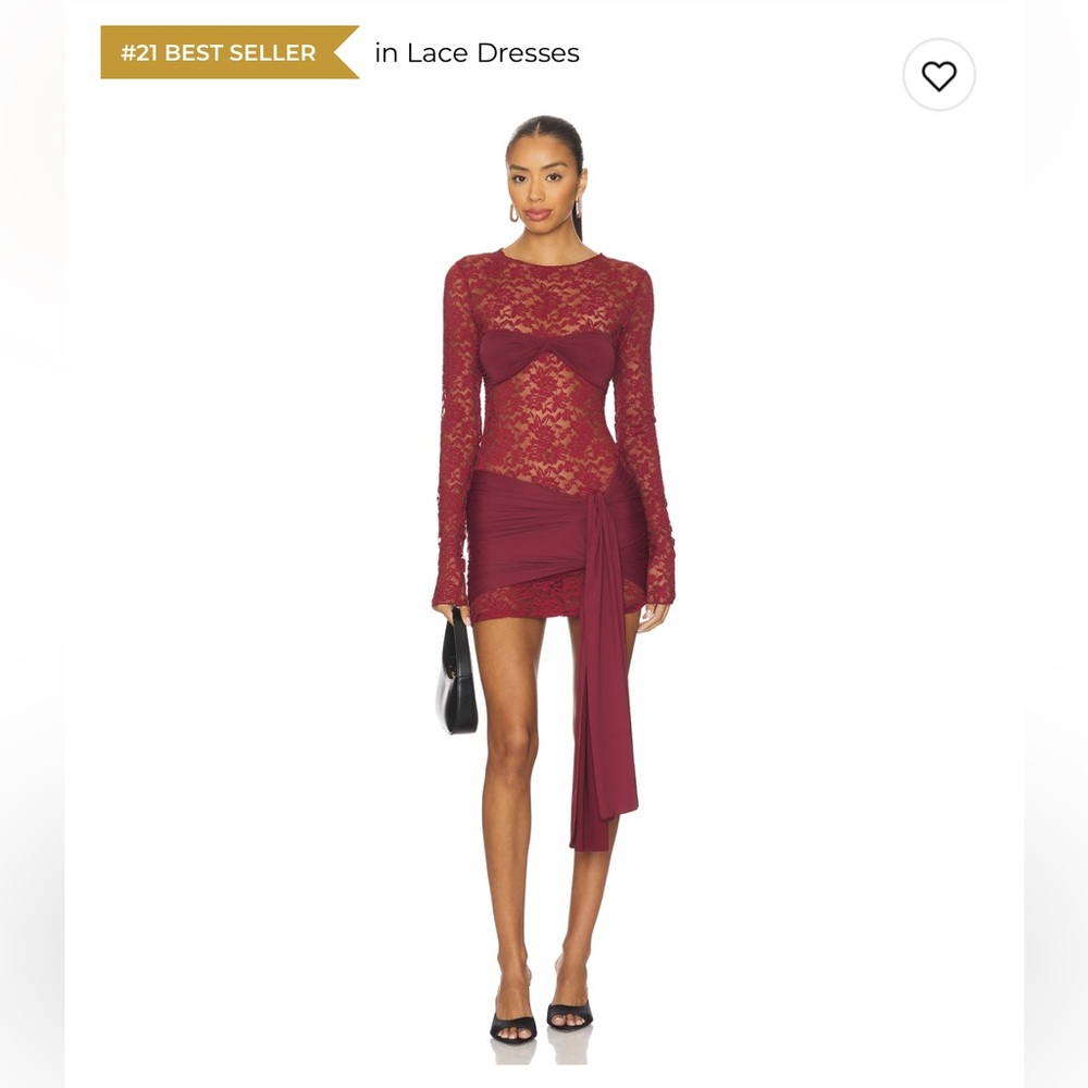 Lioness Burgundy Lace Long-Sleeve Mini Dress